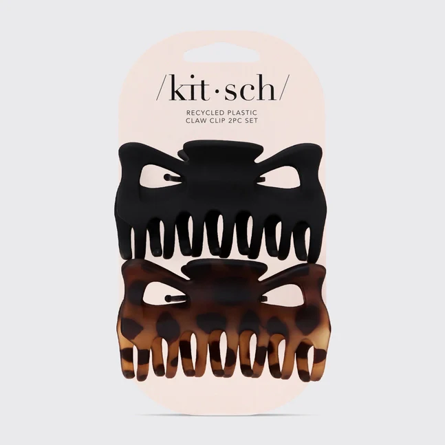 Kitsch Recycled Plastic Large Claw Clip 2pc Set - Black & Tort - Image 2