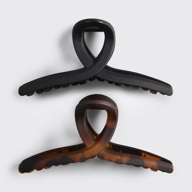 Kitsch Recycled Plastic Large Loop Claw Clips 2pc - Black & Tort - Image 3