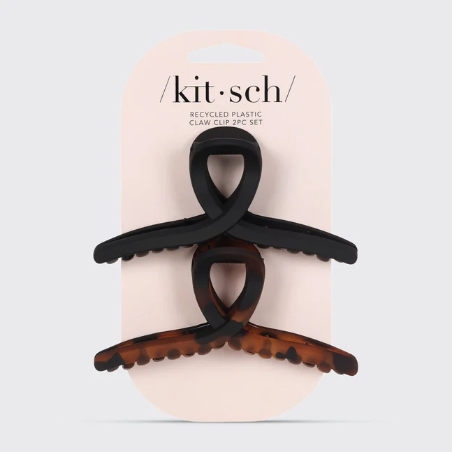 Kitsch Recycled Plastic Large Loop Claw Clips 2pc - Black & Tort - Image 4
