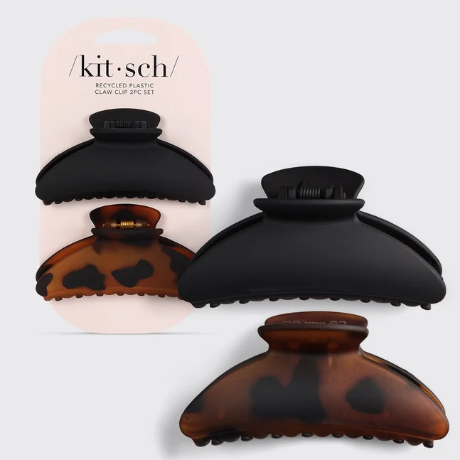 Kitsch Recycled Plastic Medium Claw Clips 2pc - Black & Tort