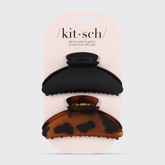 Kitsch Recycled Plastic Medium Claw Clips 2pc - Black & Tort - Image 2
