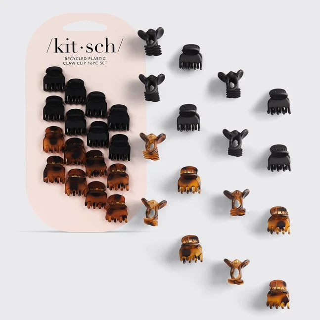 Kitsch Recycled Plastic Mini Classic Claw Clips 16pc - Black & Tort