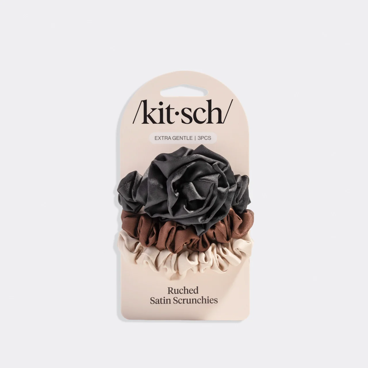 Kitsch Rosette Ruched Satin Scrunchies 3pc Set Black - Image 3