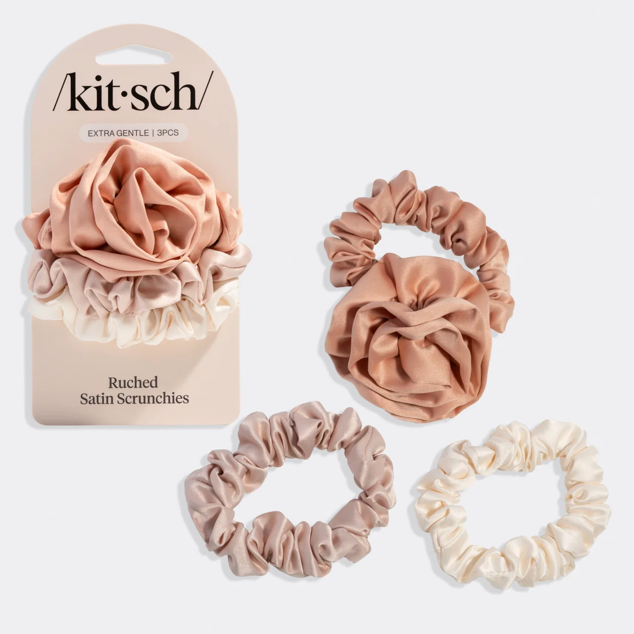 Kitsch Rosette Ruched Satin Scrunchies 3pc SetTerracotta - Image 2
