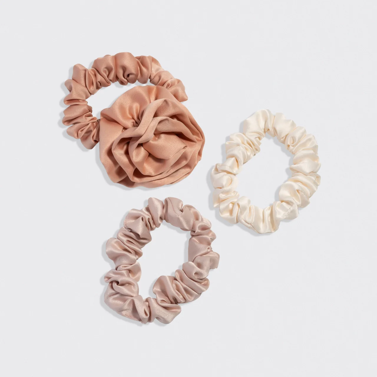 Kitsch Rosette Ruched Satin Scrunchies 3pc SetTerracotta - Image 3