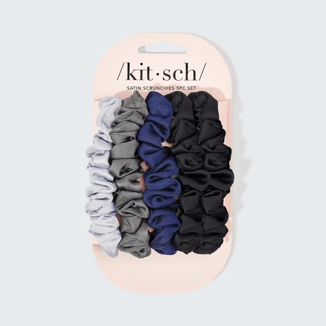 Kitsch Satin Petite Scrunchies 5pc Set- Midnight - Image 4