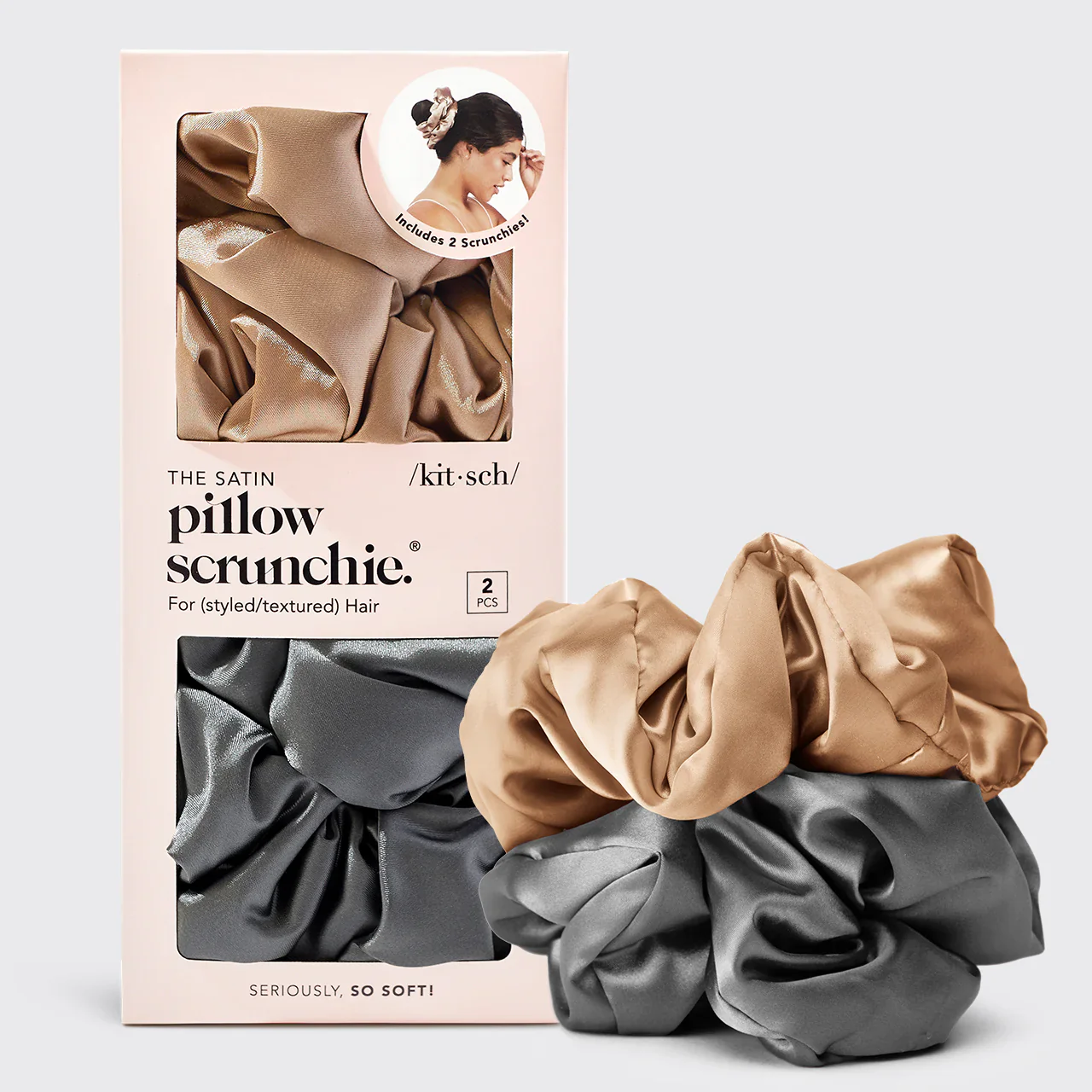 Kitsch Satin Sleep Pillow Scrunchies - Charcoal/Gold