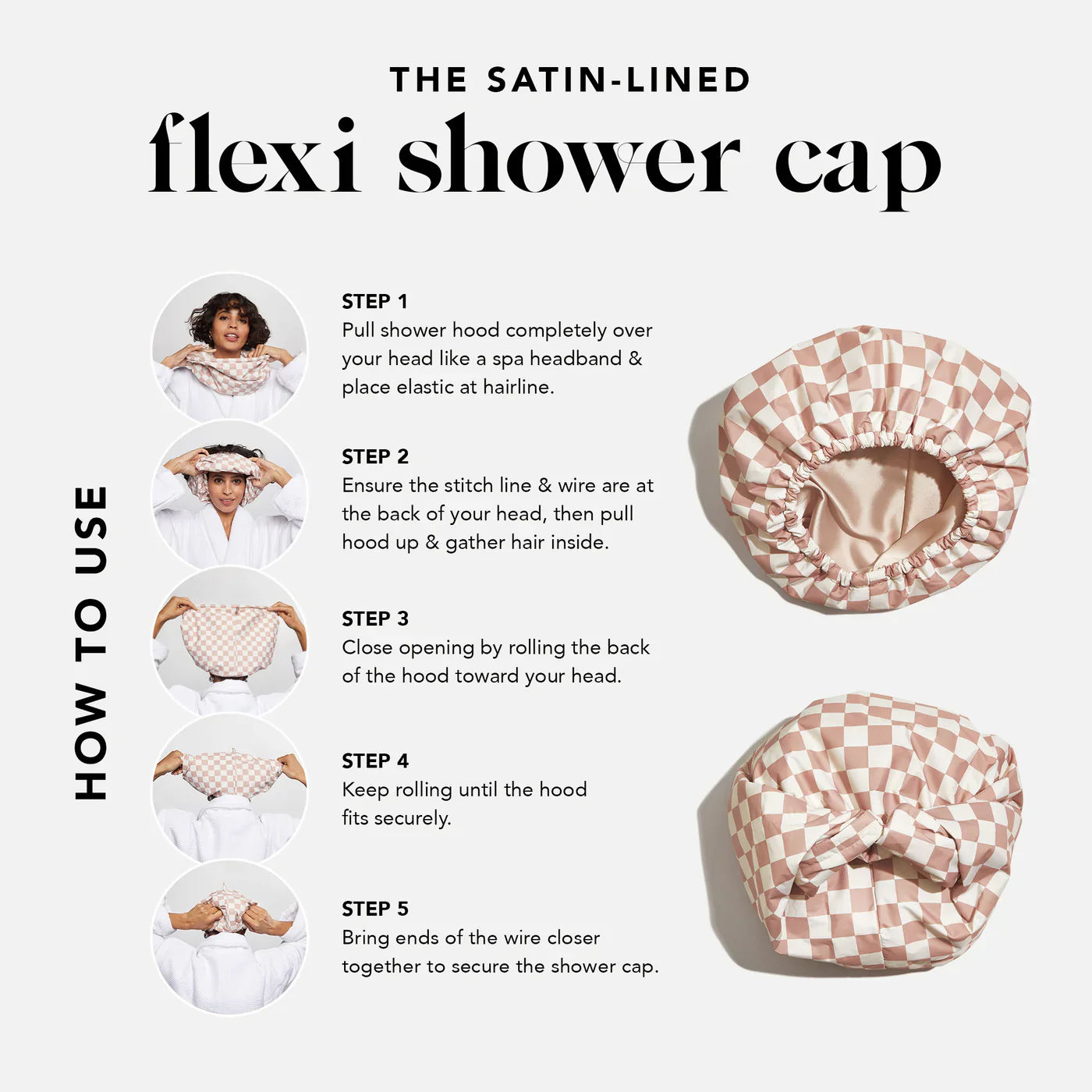 Kitsch Terracotta Checker Satin Shower Cap - Image 4