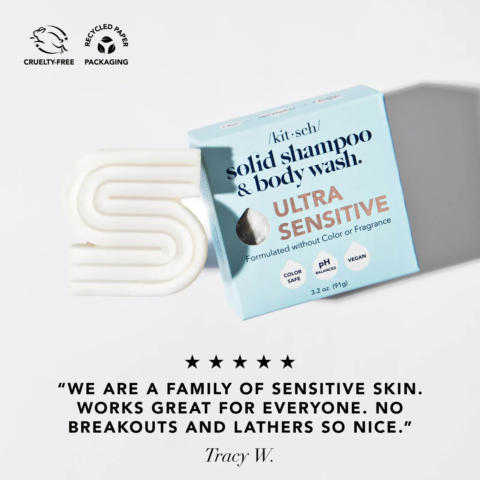 Kitsch Ultra Sensitive Shampoo & Body Wash Bar Fragrance Free 91g - Image 6