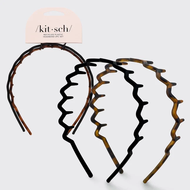Kitsch Zig Zag Headband 2pc - Black & Tort - Image 6