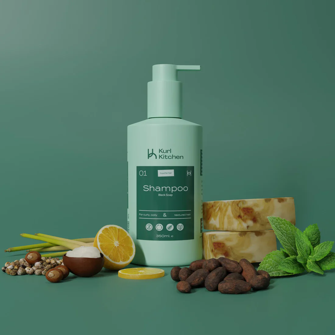 KURL KITCHEN Deep Cleansing and moisturising black soap Shampoo 350ML - Image 2