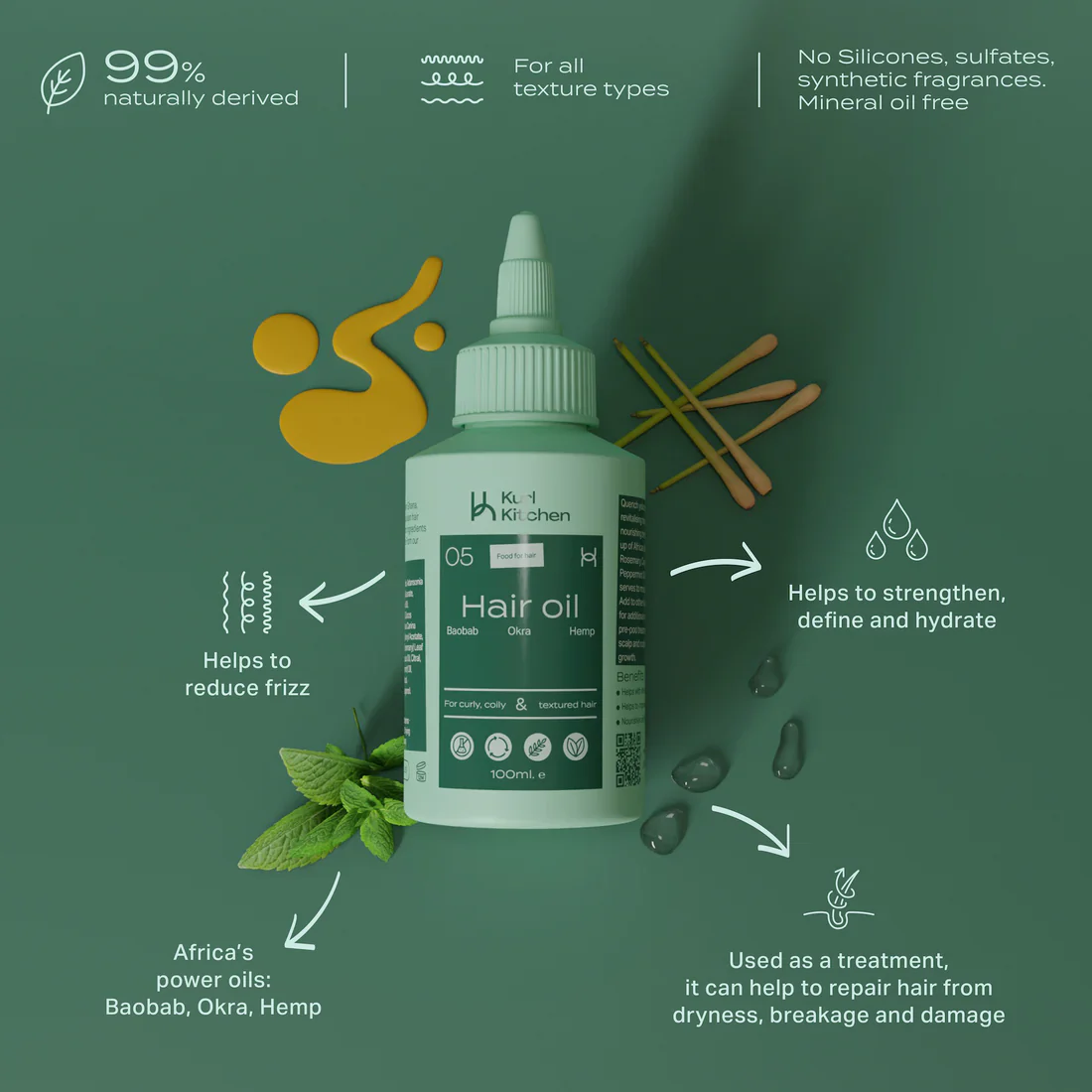 KURL KITCHEN Okra and Hemp Hair Oil 100ML - Image 4