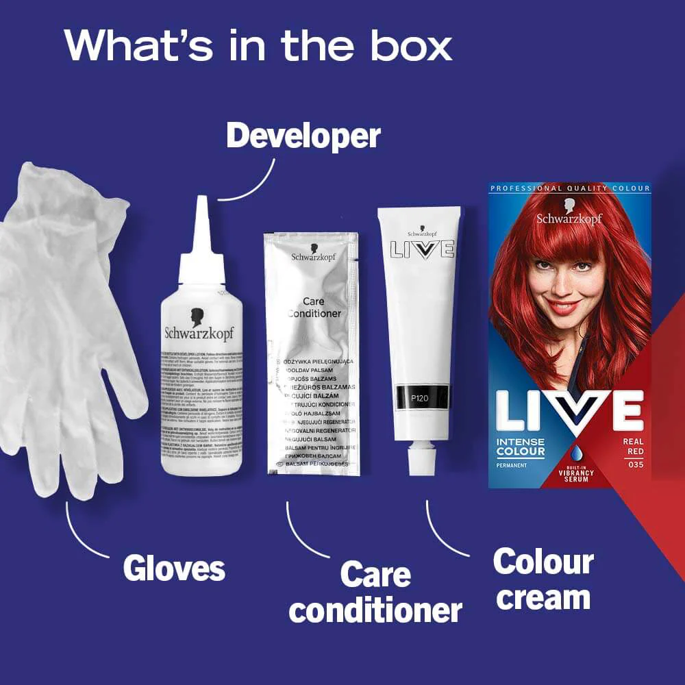 Schwarzkopf Live Intense Colour Permanent Hair Colour Dye 035 Real Red - Image 7