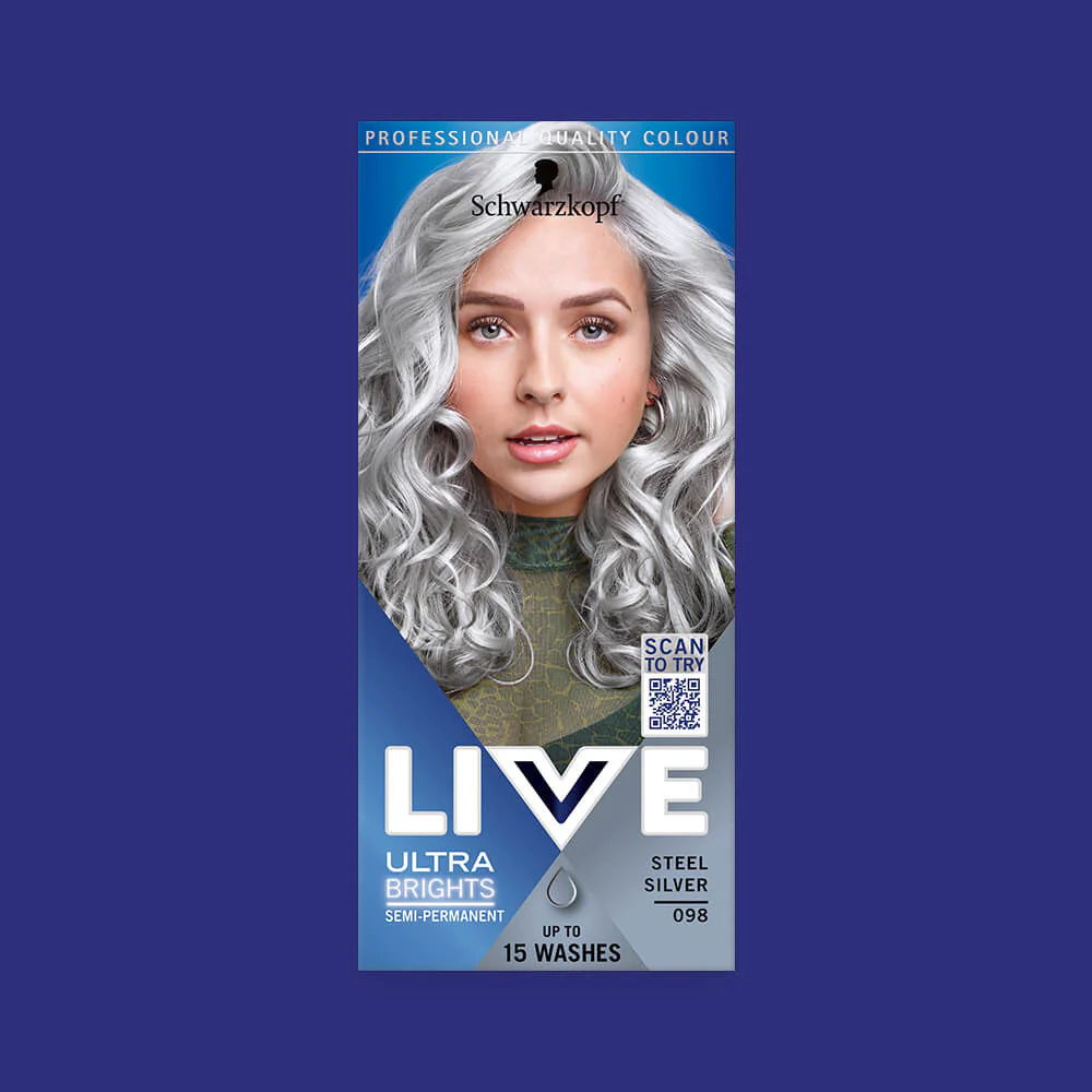 Schwarzkopf Live Ultra Brights Semi-Permanent Hair Colour Dye 098 Steel Silver - Image 2
