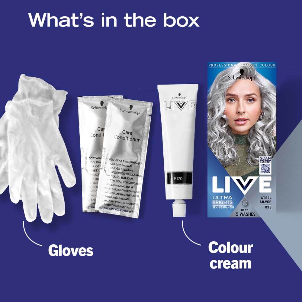Schwarzkopf Live Ultra Brights Semi-Permanent Hair Colour Dye 098 Steel Silver - Image 4