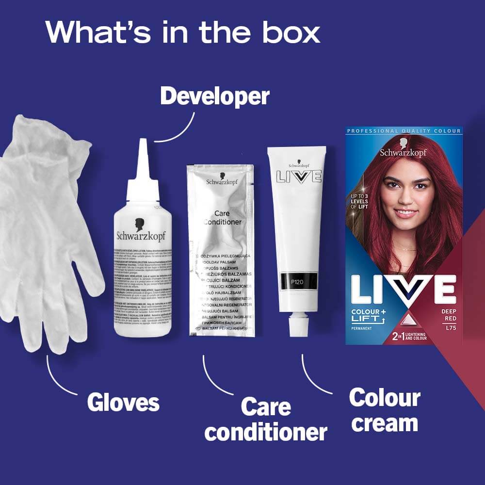 Schwarzkopf Live Colour + Lift Permanent Hair Colour Dye L75 Deep Red - Image 7