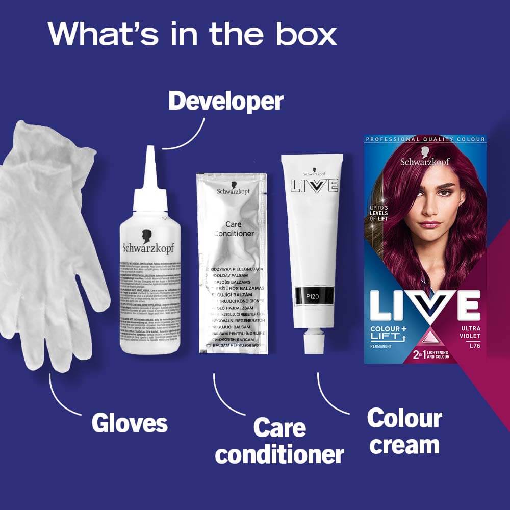 Schwarzkopf Live Colour + Lift Permanent Hair Colour Dye L76 Ultra Violet - Image 8