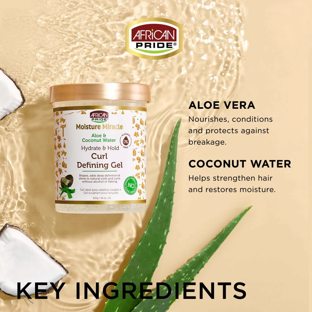 African Pride Moisture Miracle Aloe & Coconut Water Curl Defining Gel 510g/18oz - Image 5