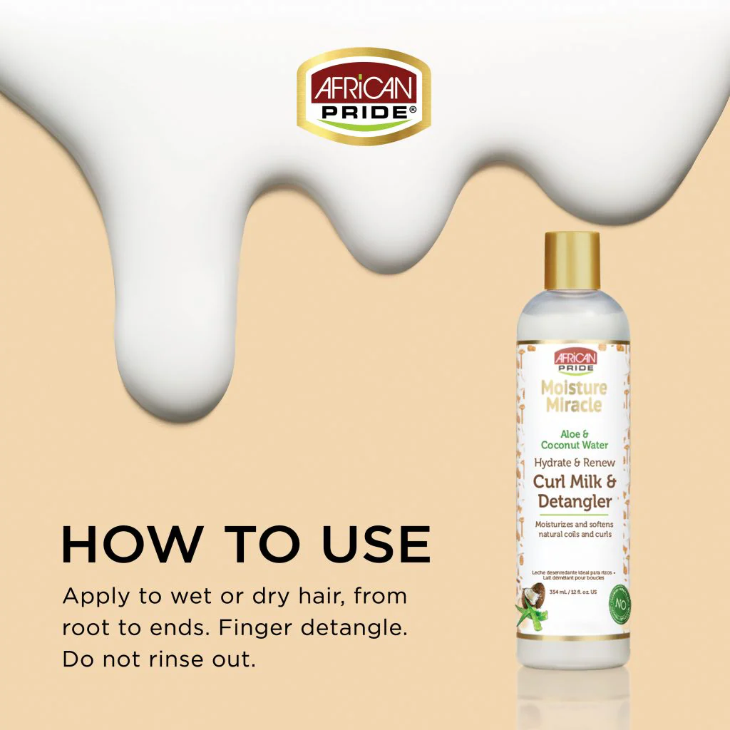 African Pride Moisture Miracle Aloe & Coconut Water Curl Milk & Detangler 354ml/12oz - Image 3