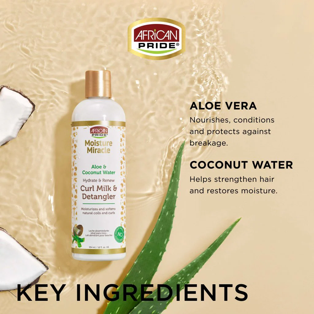 African Pride Moisture Miracle Aloe & Coconut Water Curl Milk & Detangler 354ml/12oz - Image 4
