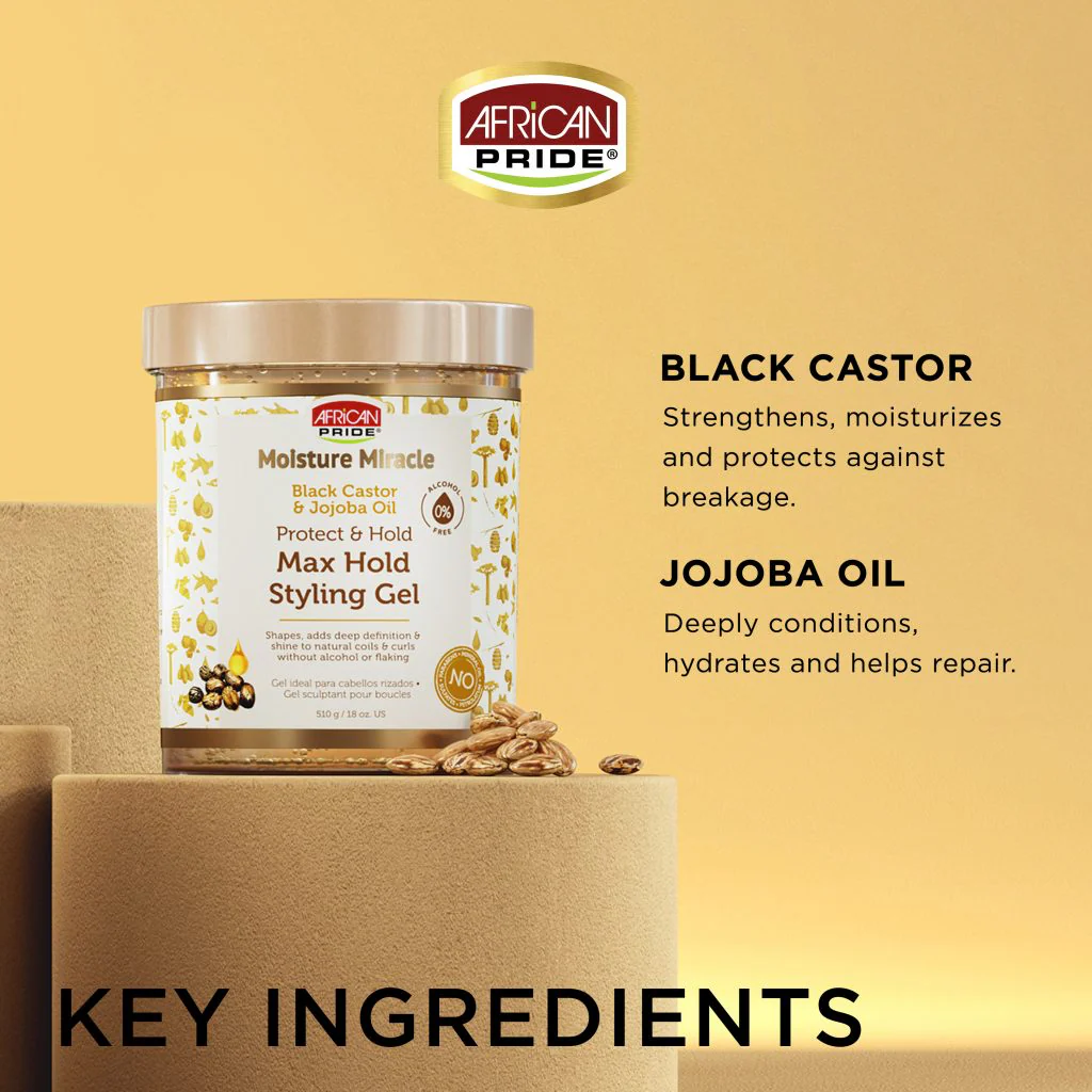 African Pride Moisture Miracle Black Castor & Jojoba Oil Max Hold Styling Gel 510g/18oz - Image 5