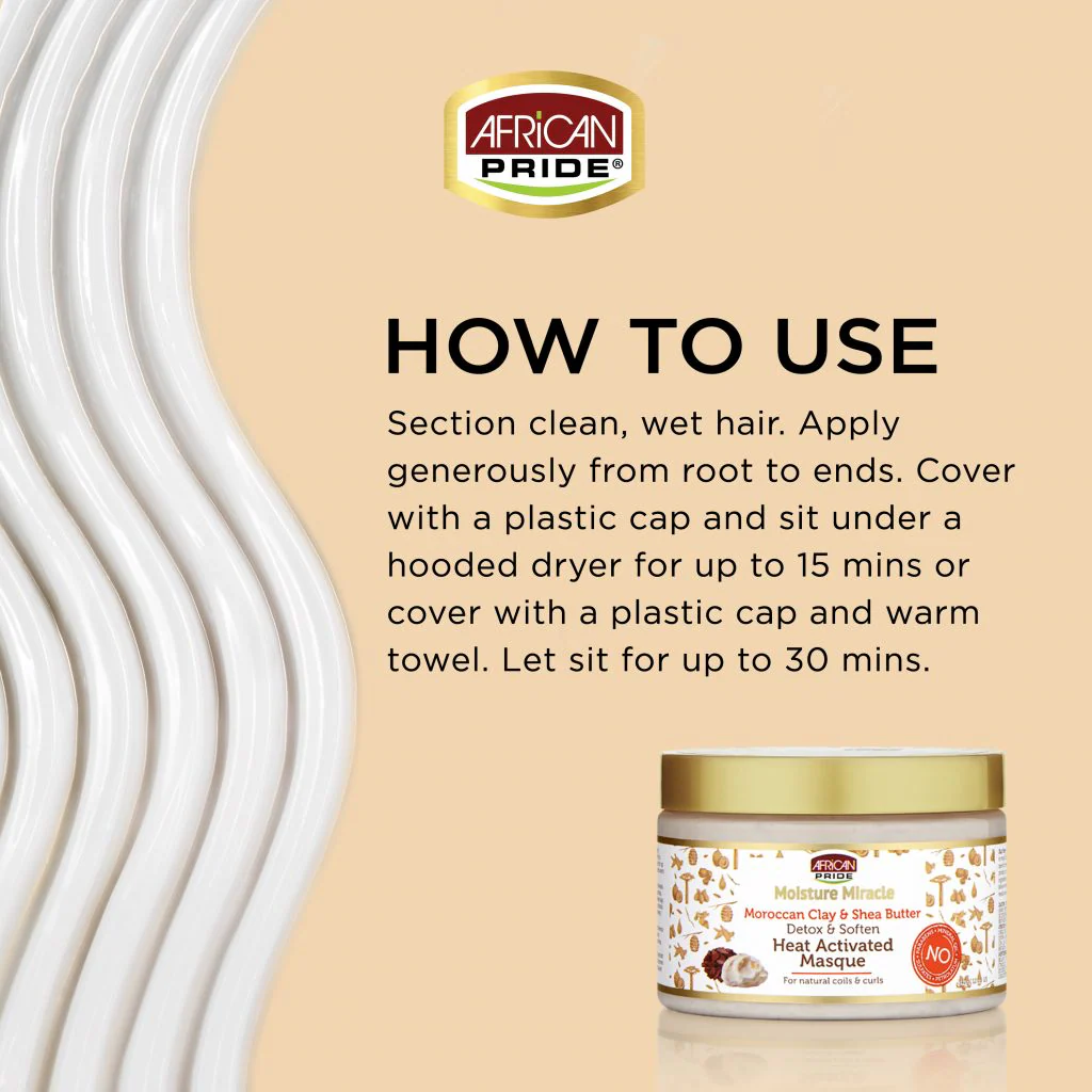 African Pride Moisture Miracle Moroccan Clay & Shea Butter Masque 340g/12oz - Image 3