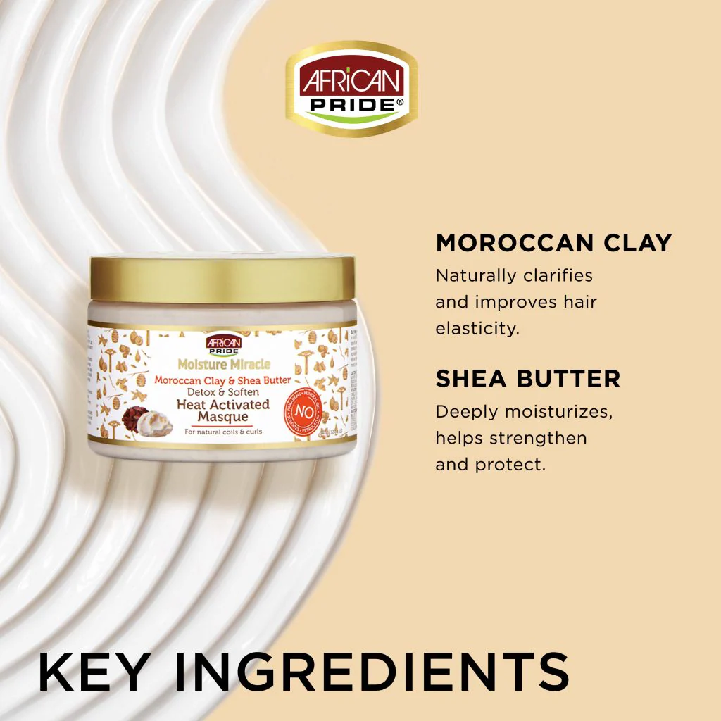 African Pride Moisture Miracle Moroccan Clay & Shea Butter Masque 340g/12oz - Image 4