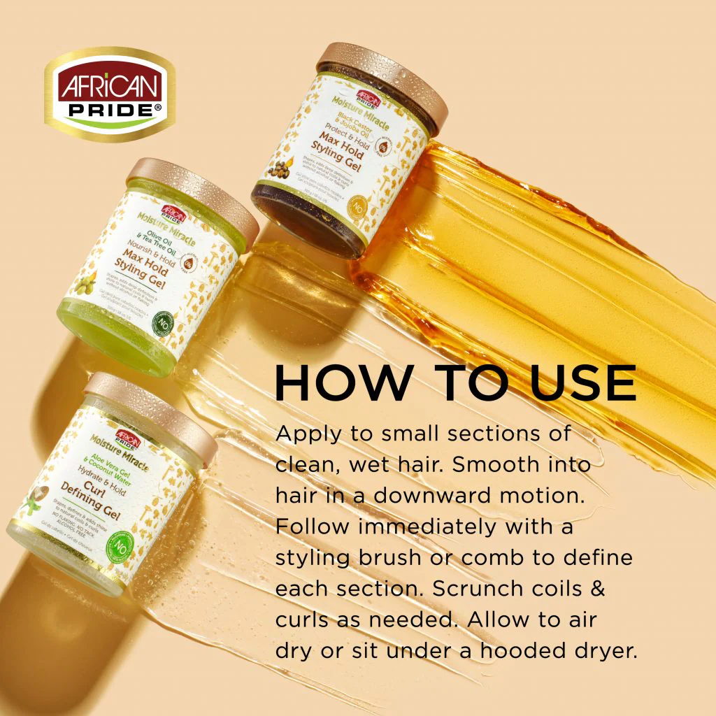 African Pride Moisture Miracle Olive Oil & Tea Tree Oil Max Hold Styling Gel 510g/18oz - Image 4