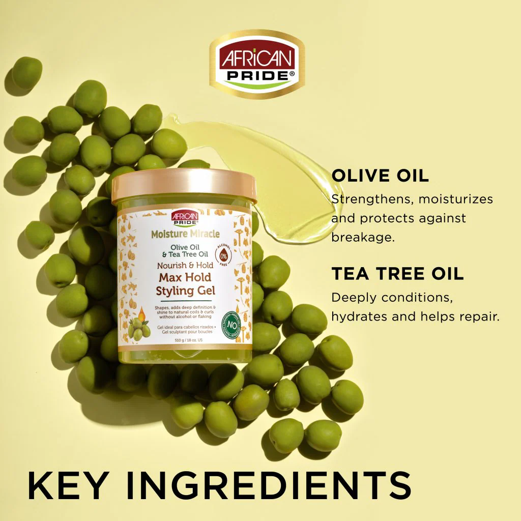 African Pride Moisture Miracle Olive Oil & Tea Tree Oil Max Hold Styling Gel 510g/18oz - Image 5