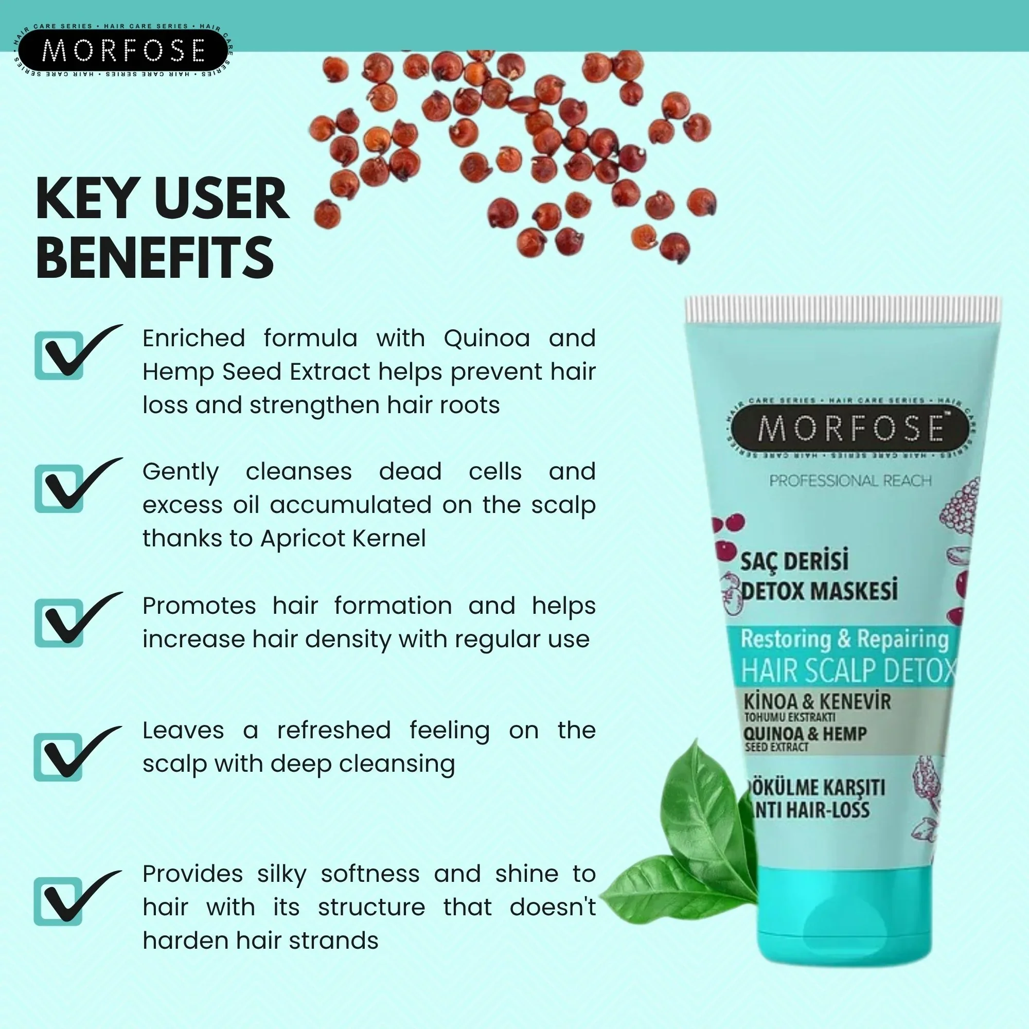 Morfose Professional Reach Quinoa & Hemp Restoring & Repairing Hair Scalp Detox 100ml - Image 3