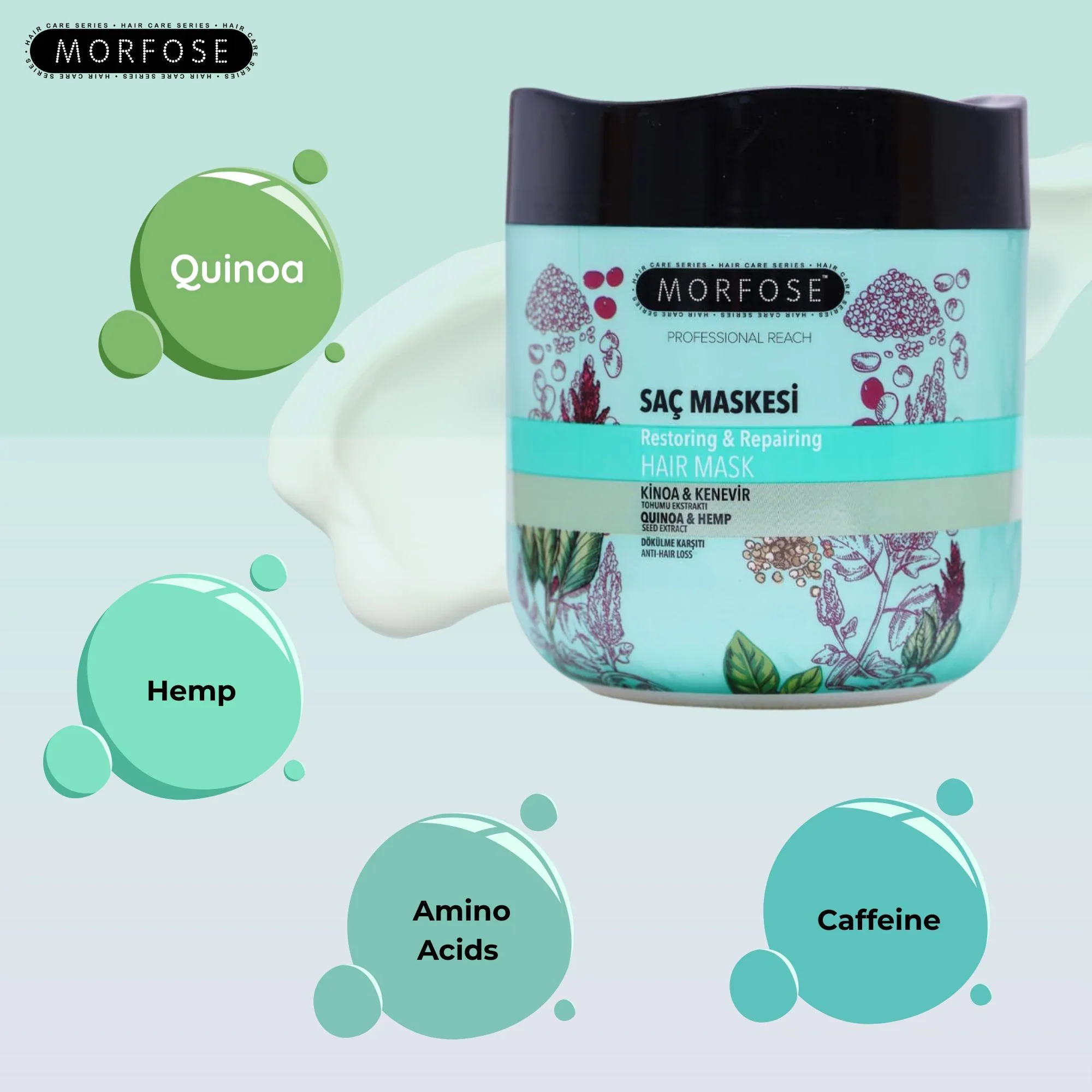 Morfose Professional Reach Quinoa & Hemp Hair Mask 500ml - Image 2