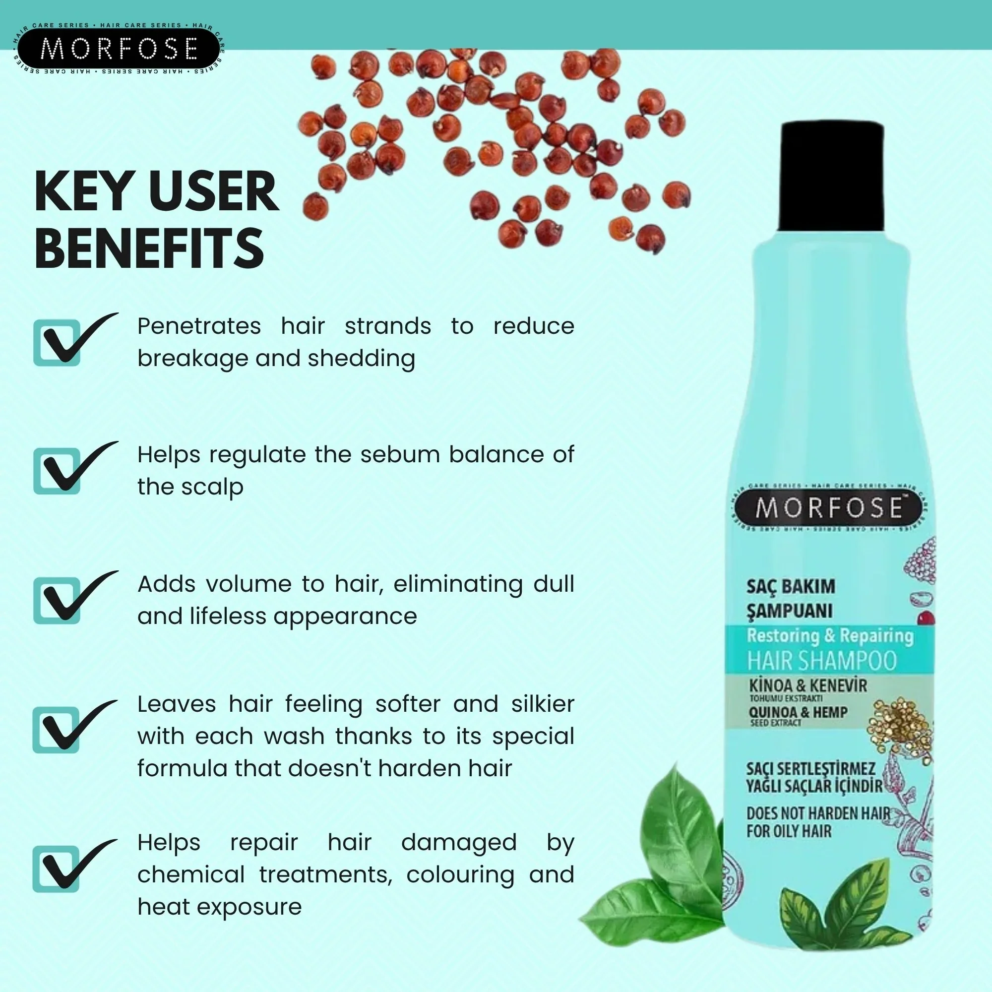Morfose Professional Reach Quinoa & Hemp Restoring & Repairing Shampoo 500ml - Image 3