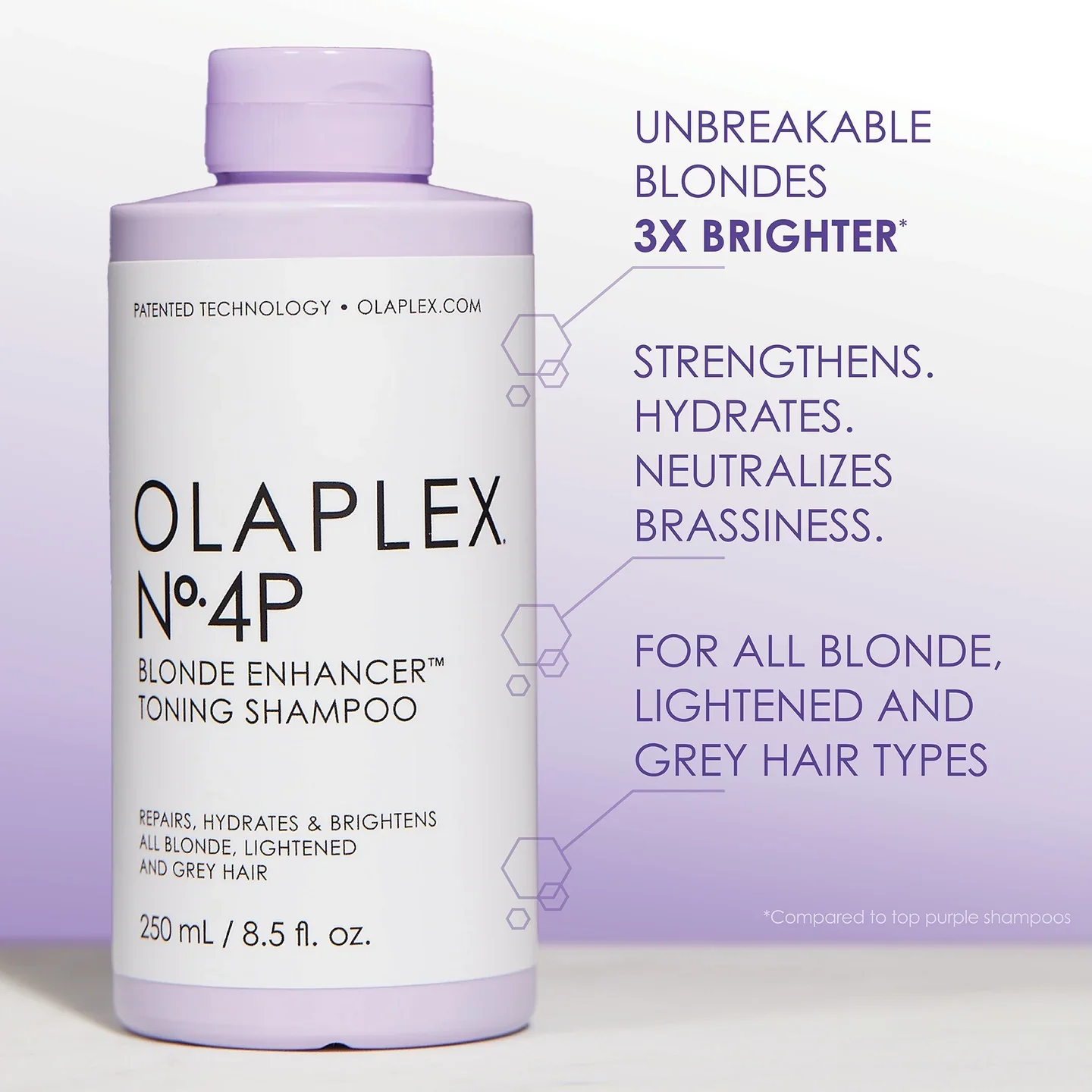 Olaplex No.4P Blonde Hair Hydrating and Brightening Purple Toning Shampoo 250ml - Image 3