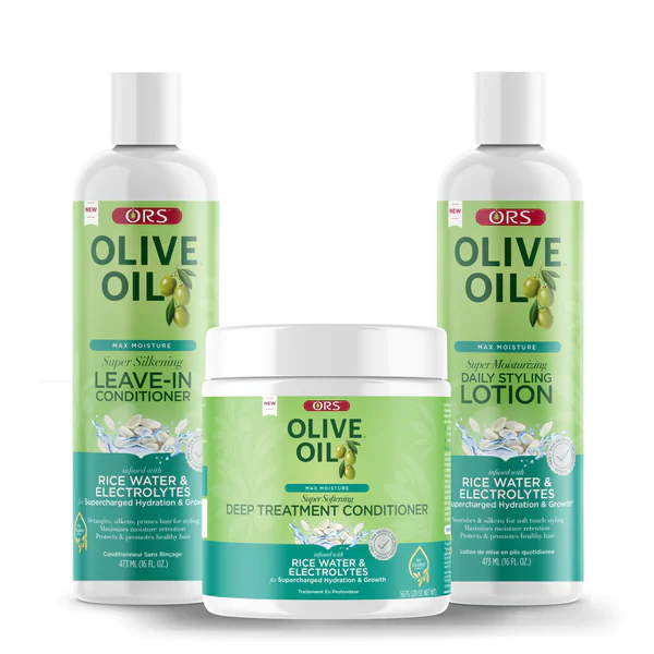 ORS Olive Oil Max Moisture Hair Bundle – Leave-In, Daily Styling Lotion & Deep Conditioner