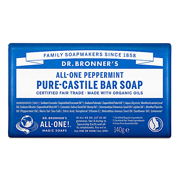 Dr. Bronner Peppermint Unscented Pure-Castile Bar Soap 140g