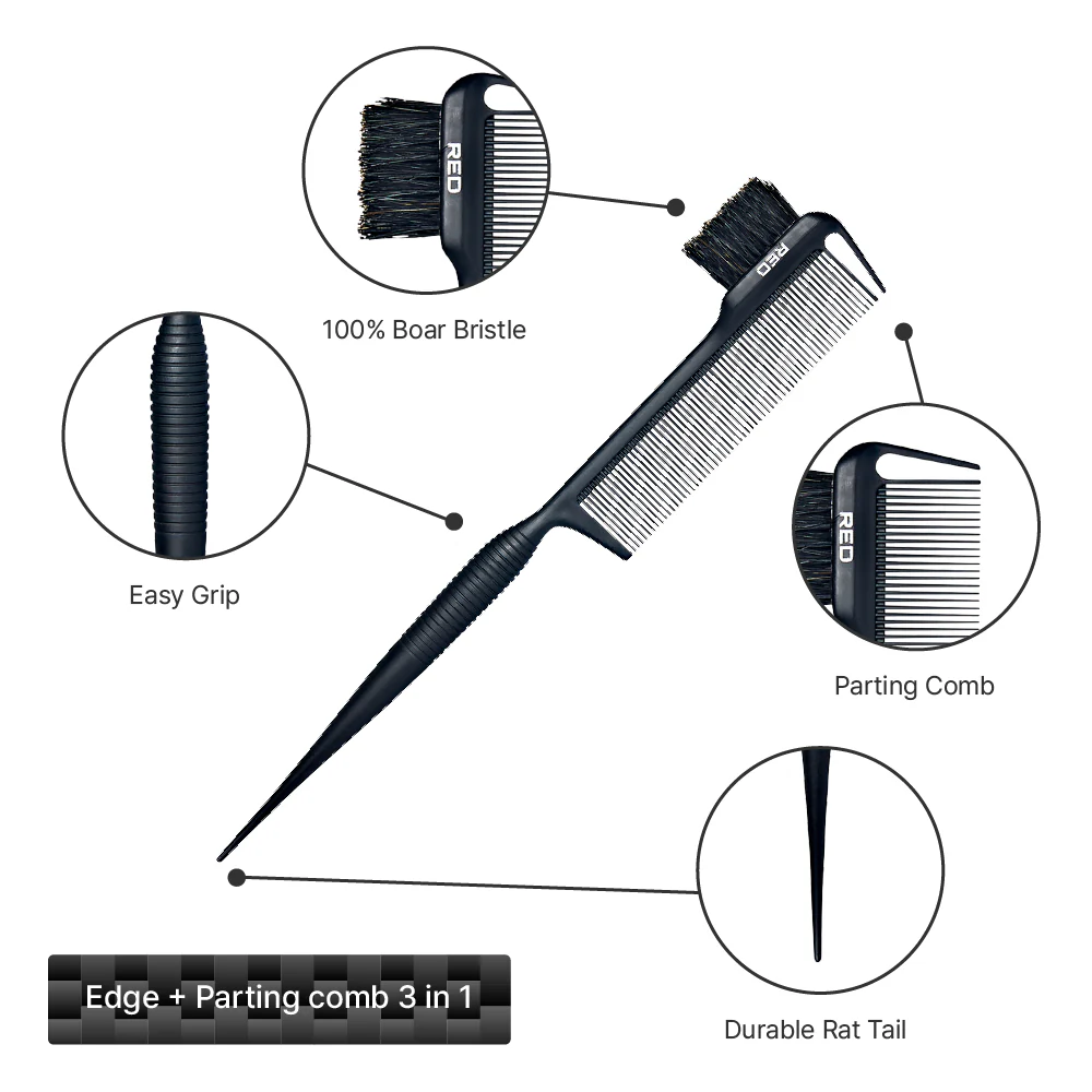 Red By Kiss 100% Boar Bristle 3-in-1 Edge & Parting Comb - Image 4