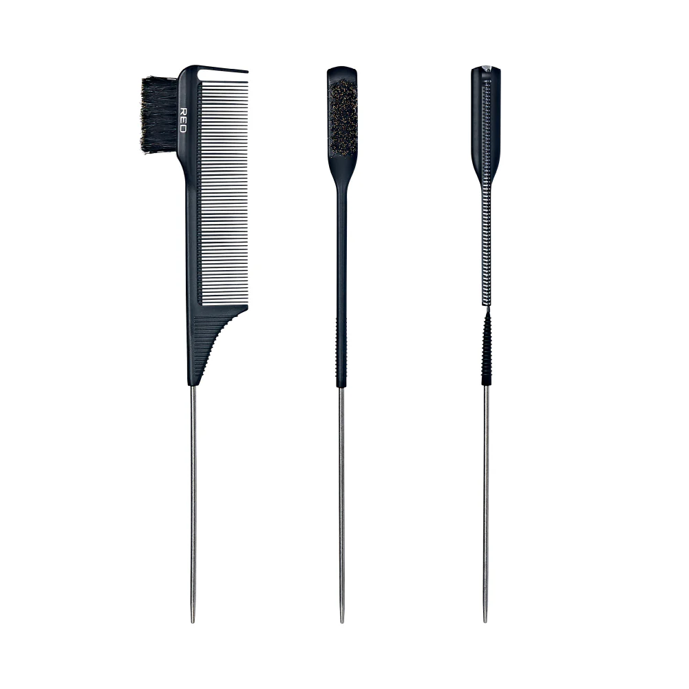 Red By Kiss 100% Boar Bristle 3-in-1 Edge & Parting PIN TAIL Comb - Image 3