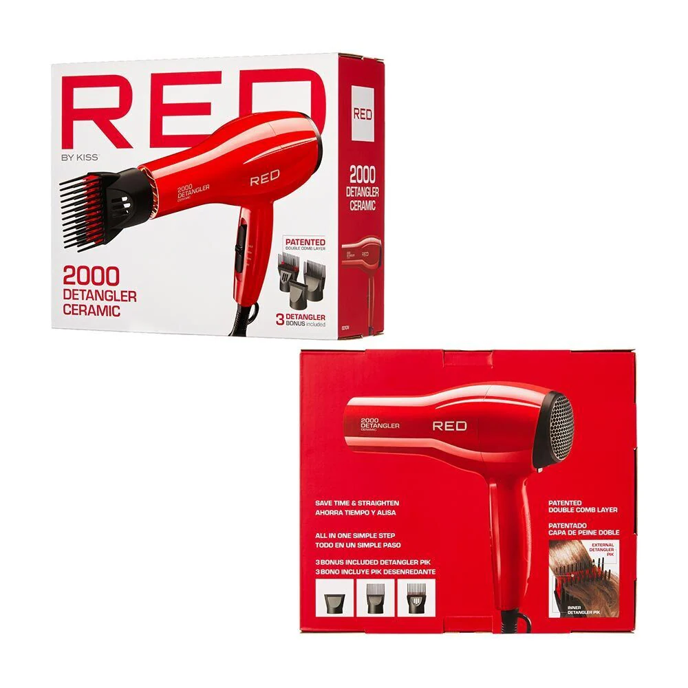 Red By kiss 2000 Ceramic Detangler Dryer 3 Styling Attachments - Image 3