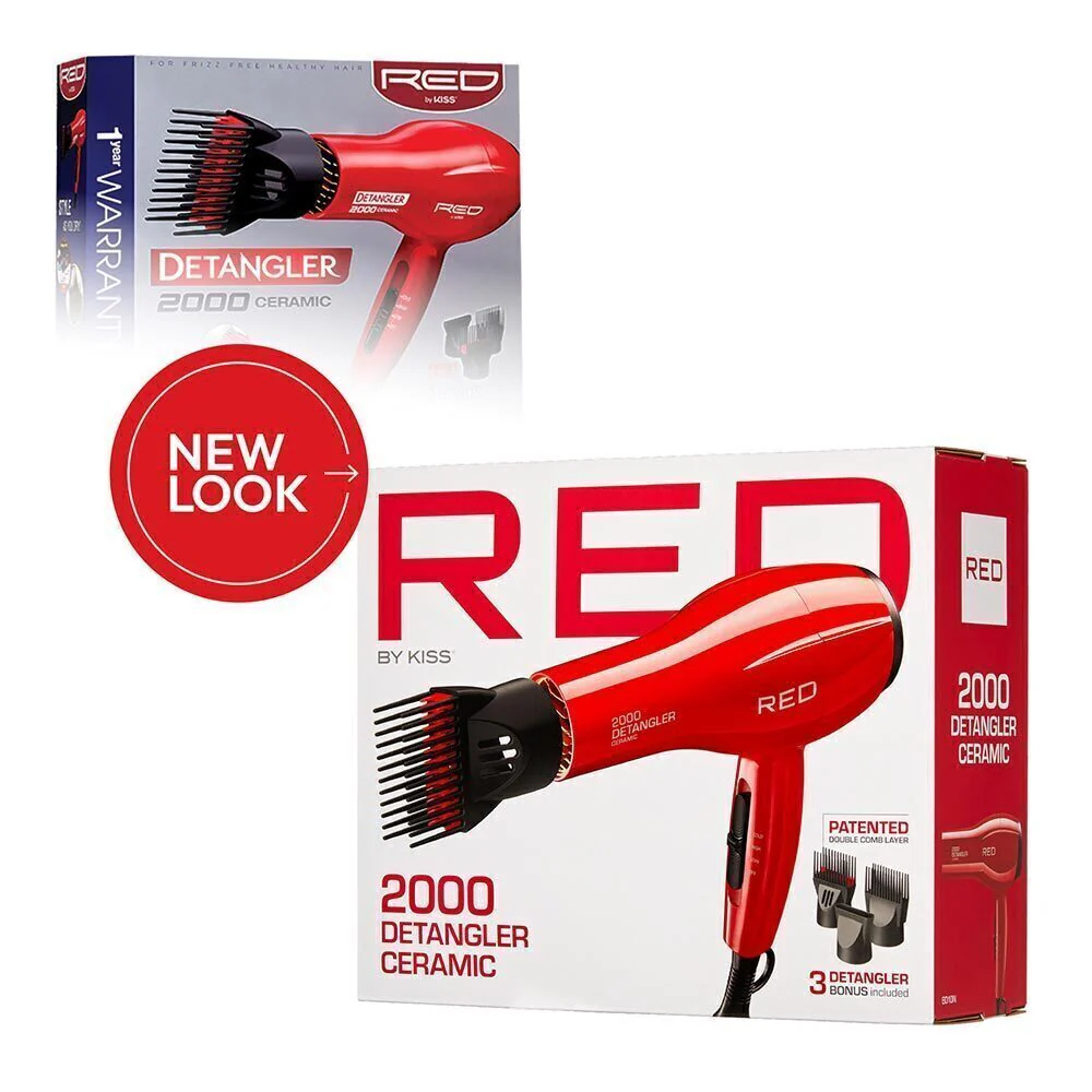 Red By kiss 2000 Ceramic Detangler Dryer 3 Styling Attachments - Image 4