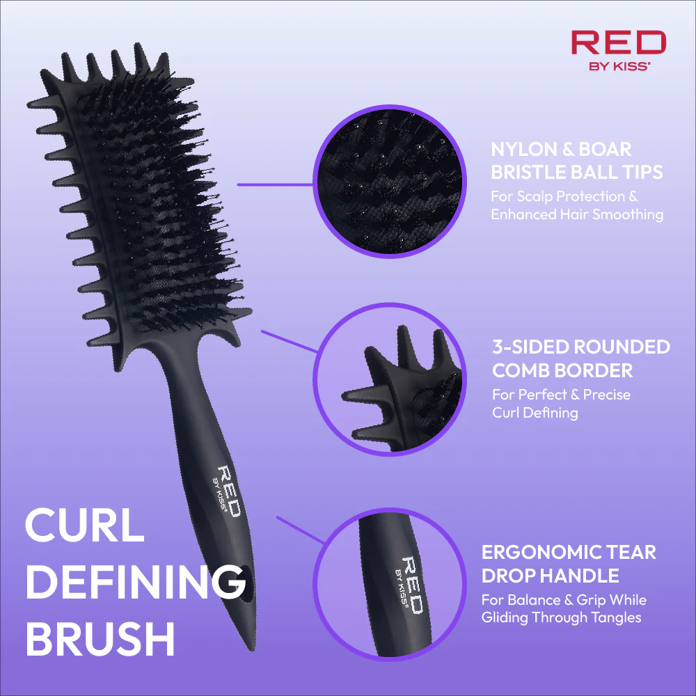 Red By Kiss Curl-Art Styler Detangling & Curl Defining Brush with Side Combs Black - Image 2