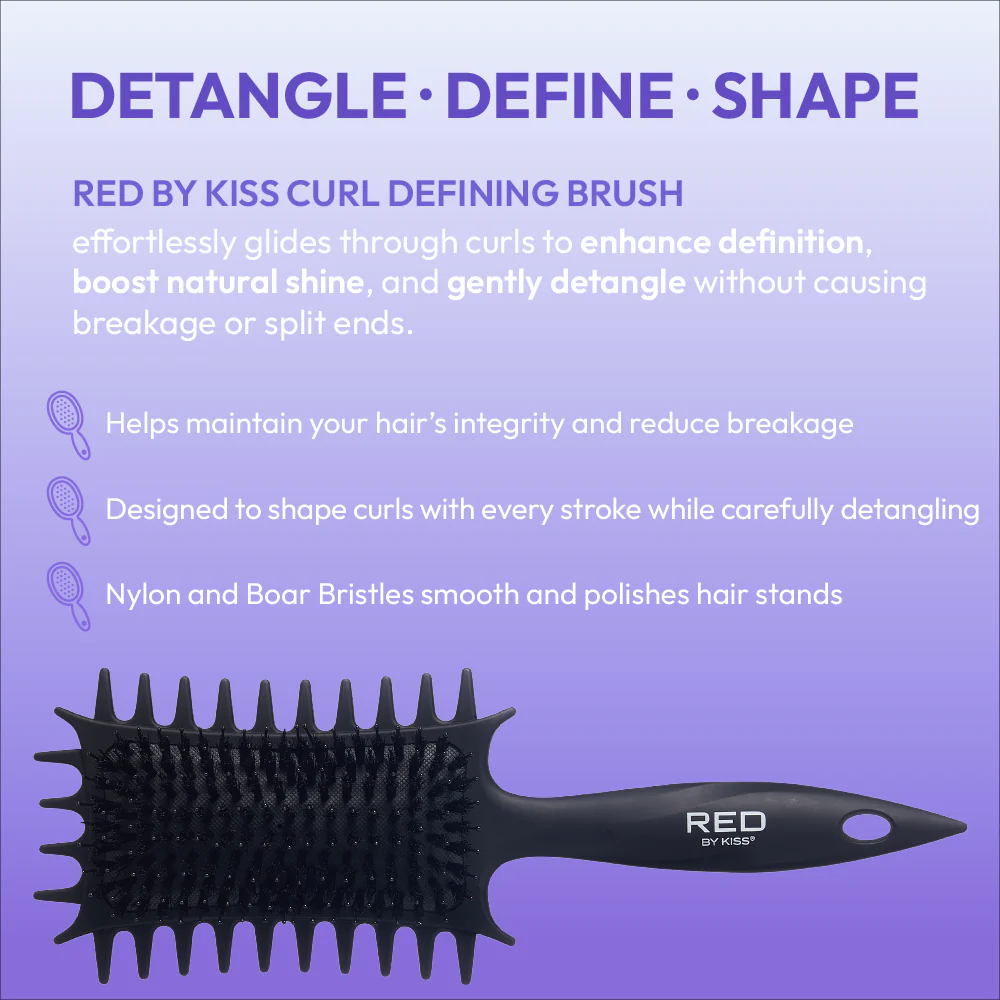 Red By Kiss Curl-Art Styler Detangling & Curl Defining Brush with Side Combs Black - Image 4