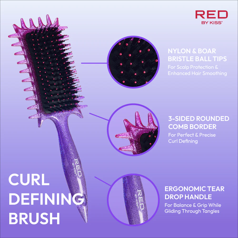 Red By Kiss Curl-Art Styler Detangling & Curl Defining Brush with Side Combs Glitter - Image 2
