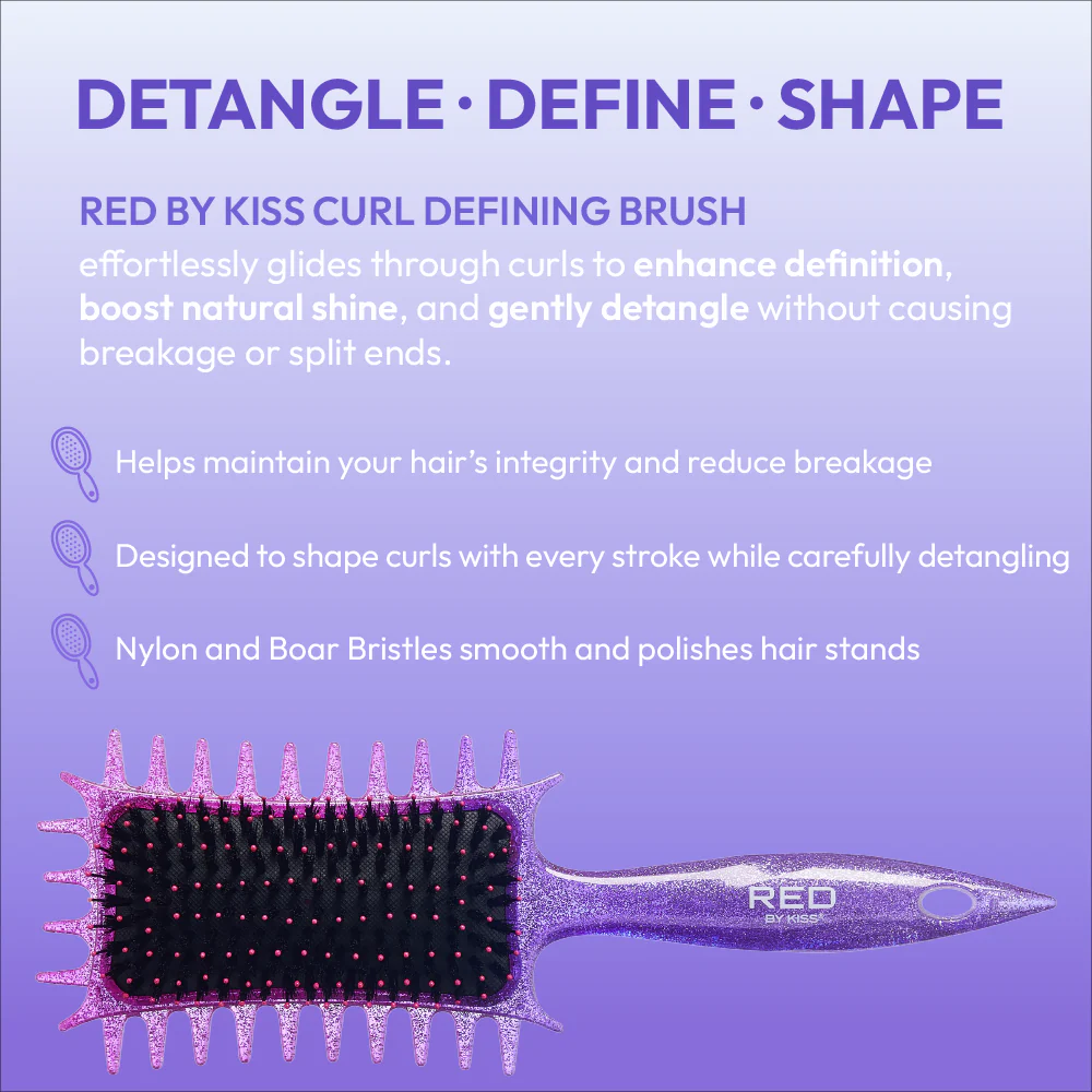 Red By Kiss Curl-Art Styler Detangling & Curl Defining Brush with Side Combs Glitter - Image 3