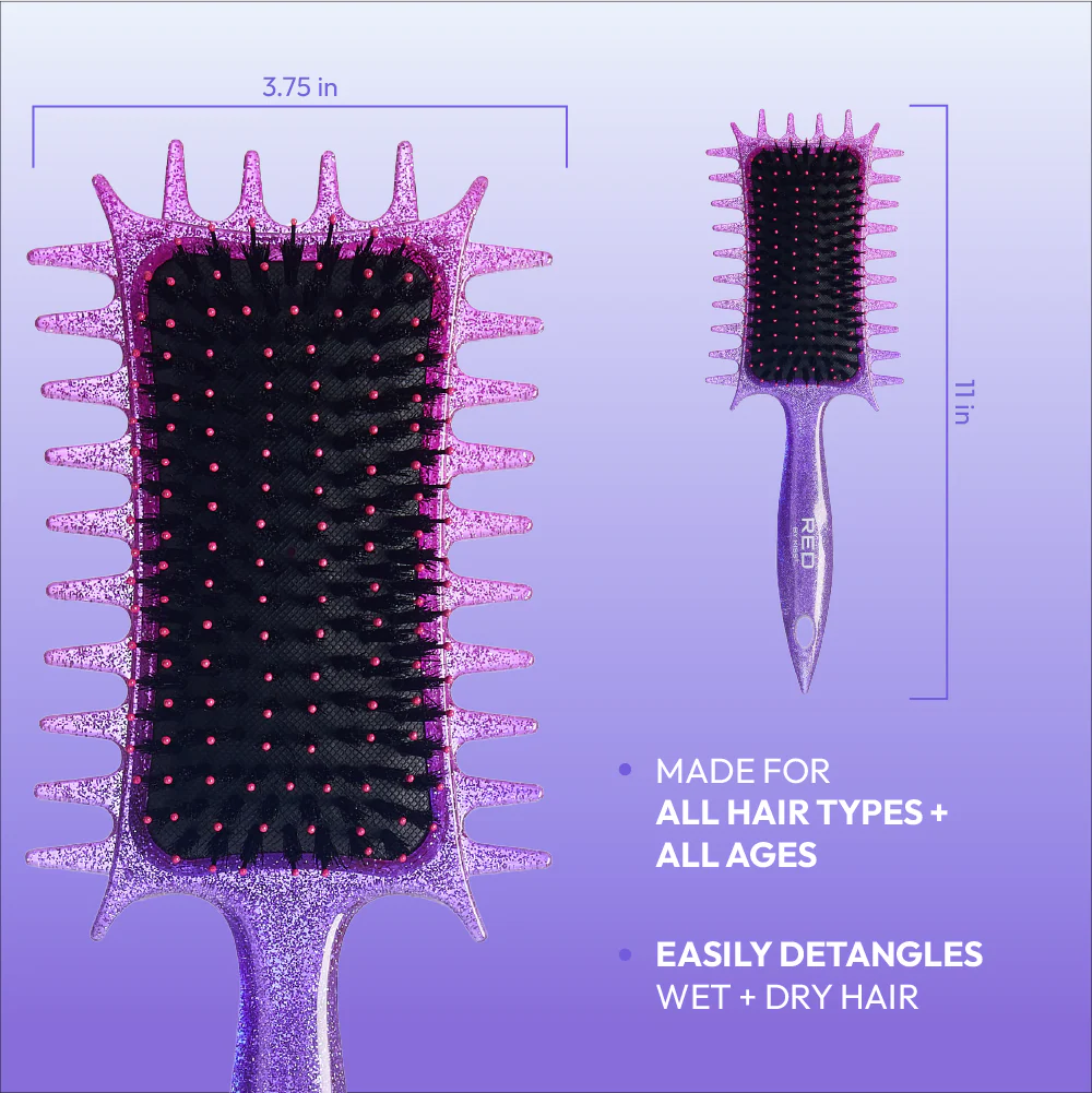 Red By Kiss Curl-Art Styler Detangling & Curl Defining Brush with Side Combs Glitter - Image 4