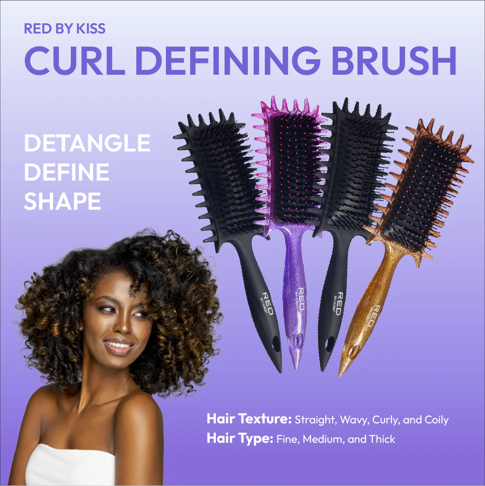 Red By Kiss Curl-Art Styler Detangling & Curl Defining Brush with Side Combs Glitter - Image 5