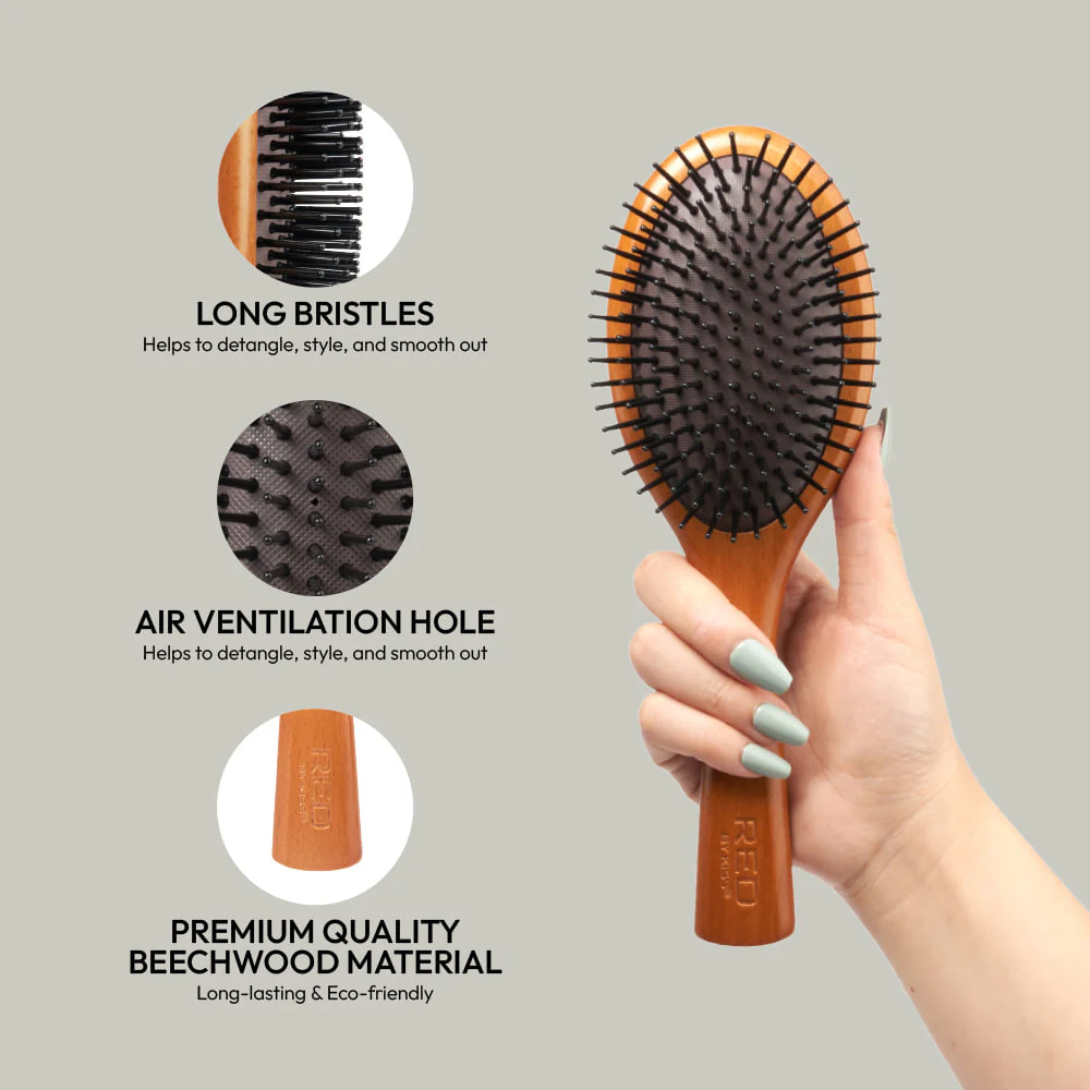 Red By Kiss Evergreen Wooden Oval Paddle Hair Brush - Image 3