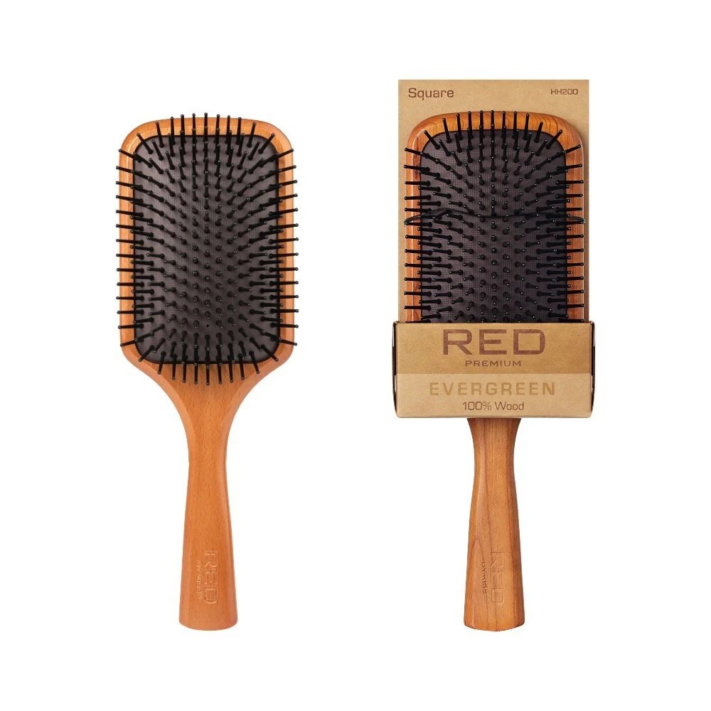 Red By Kiss Evergreen Wooden Square Paddle Hair Brush