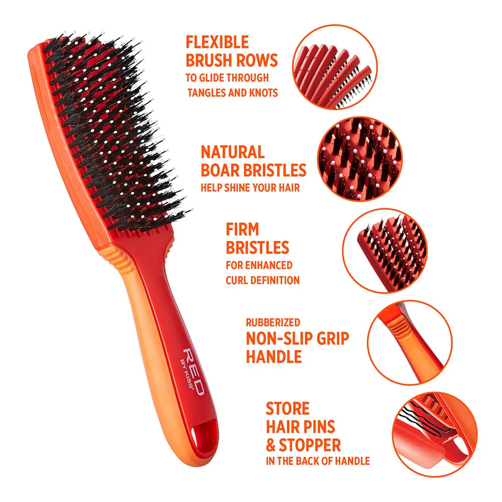 Red By Kiss EZ Glide 7 row non slip Detangling Brush boar - Image 5