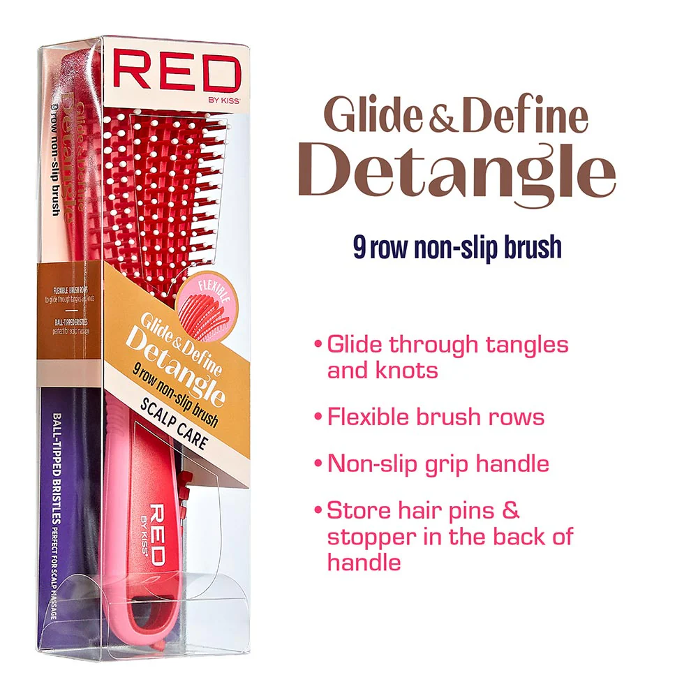 Red By Kiss EZ Glide 9 row non slip Detangling Brush - Image 3