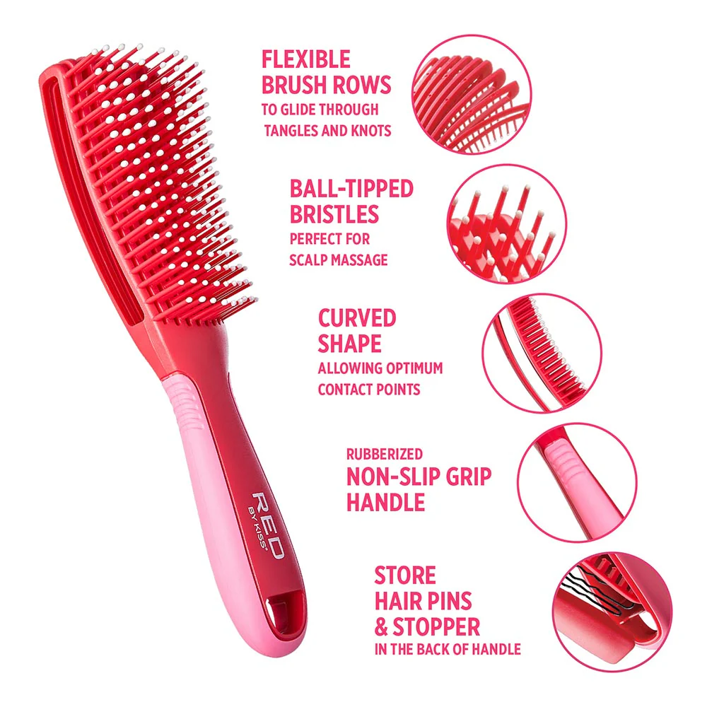 Red By Kiss EZ Glide 9 row non slip Detangling Brush - Image 6